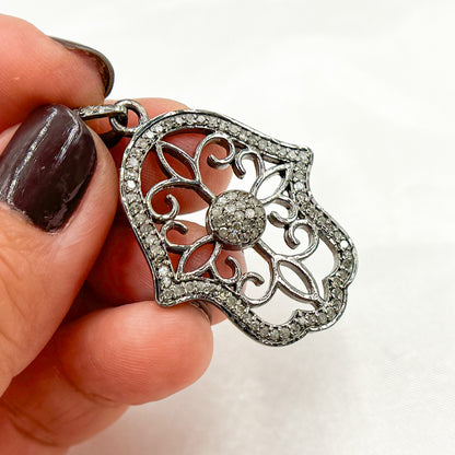 DP295. Diamond & Sterling Silver Hamsa Pendant
