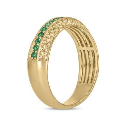 14k Solid Gold Diamond and Emerald Band Ring.