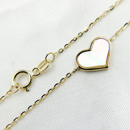BR404076. 14K Solid Gold Mother of Pearl Heart Bracelet