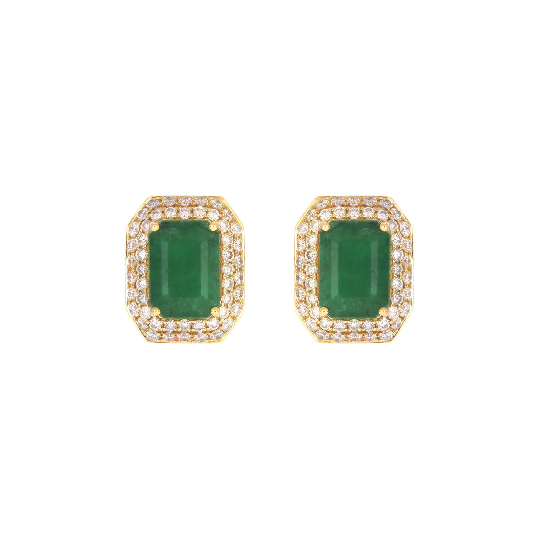 CE97162EM7X5. 14K Solid Gold Diamonds and Emerald Square Stud Earrings