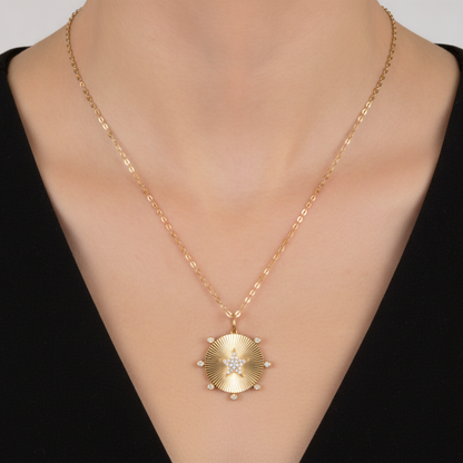 PFC33230. 14K Solid Gold Diamond Star Necklace