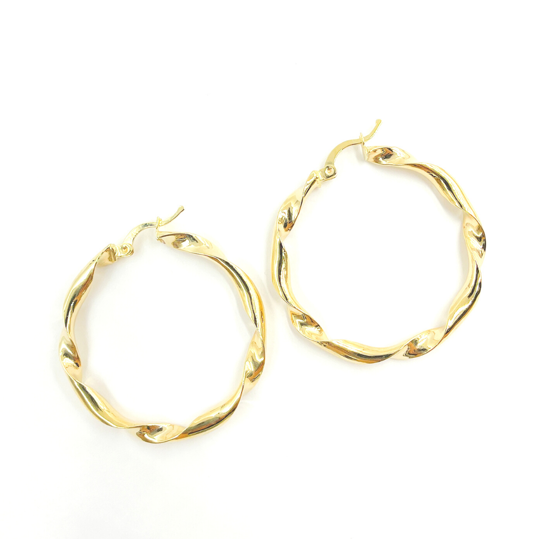 GER125. 14K Solid Gold Twisted Hoop