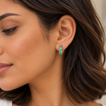 Load image into Gallery viewer, EHZ57740TQ. 14K Solid Gold Turquoise Huggies Hoop Earrings