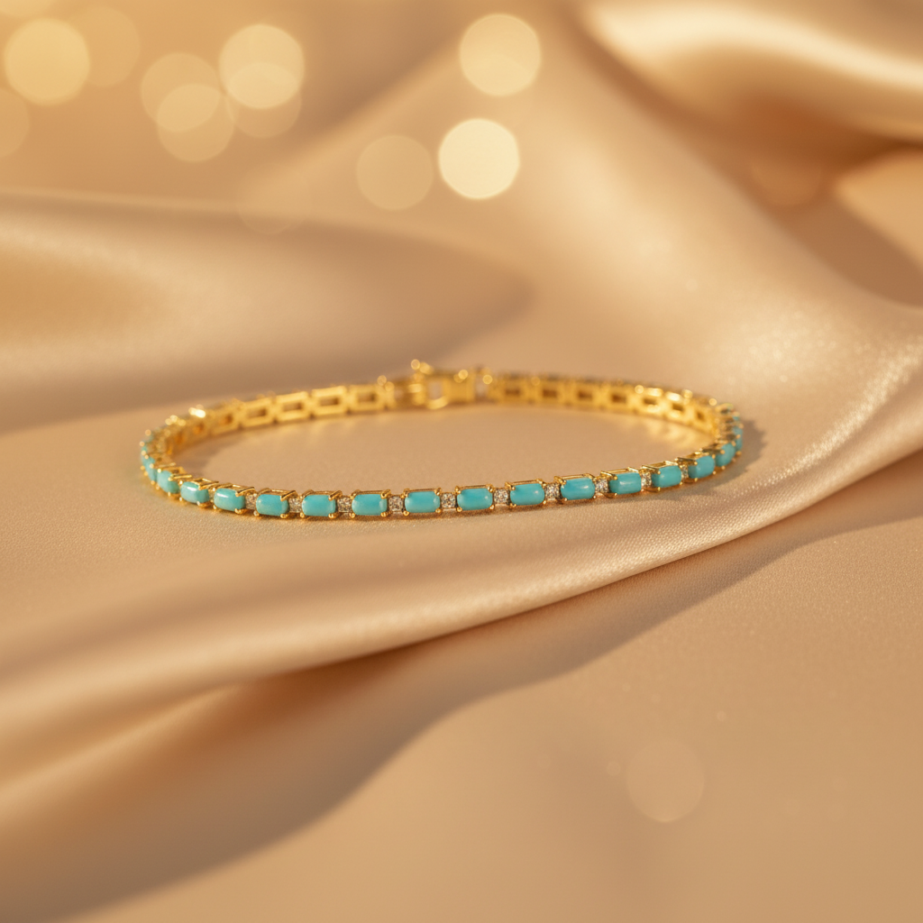 CB972771TQ5X3. 18K Sold Gold Diamond & Turquoise Bracelet
