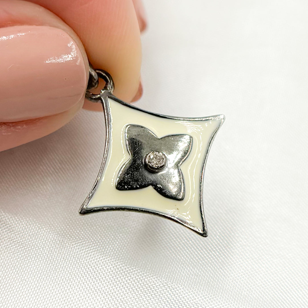 DP777A. Diamond Sterling Silver Diamond Shape Flower Enamel Pendant