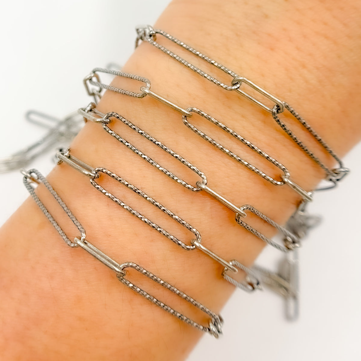 Oxidized Sterling Silver Paperclip Diamond Cut and Smooth Links Chain