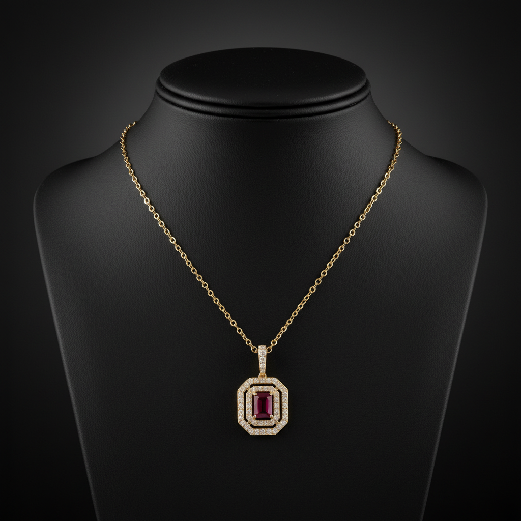 CP97256RU6X4. 14K Solid Gold Ruby Octagon Charm
