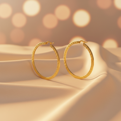 GER123. 14K Solid Gold Hollow Hoop with Engraving