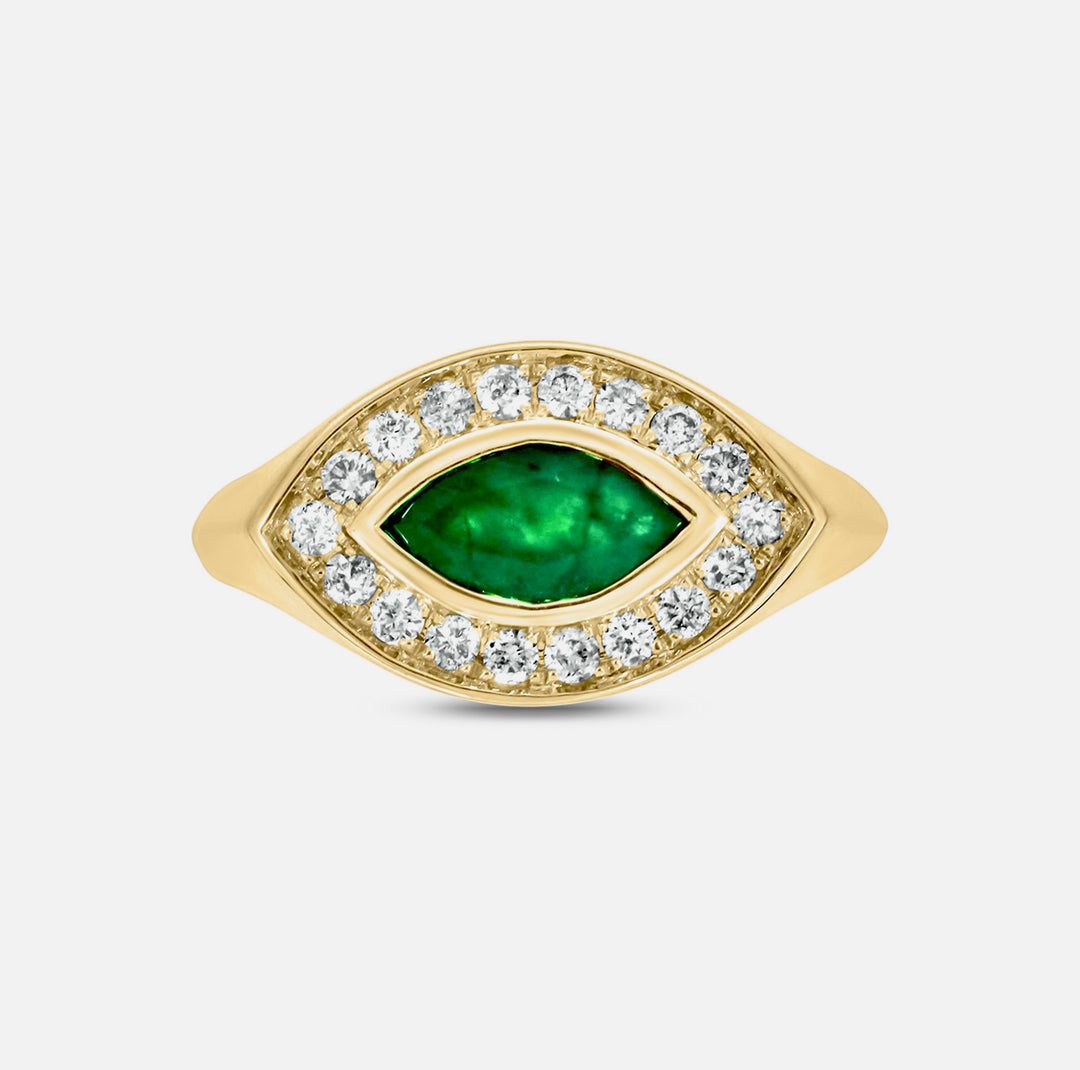 CR96516EM8X4. 14K Solid Gold Diamond and Emerald Oval Ring