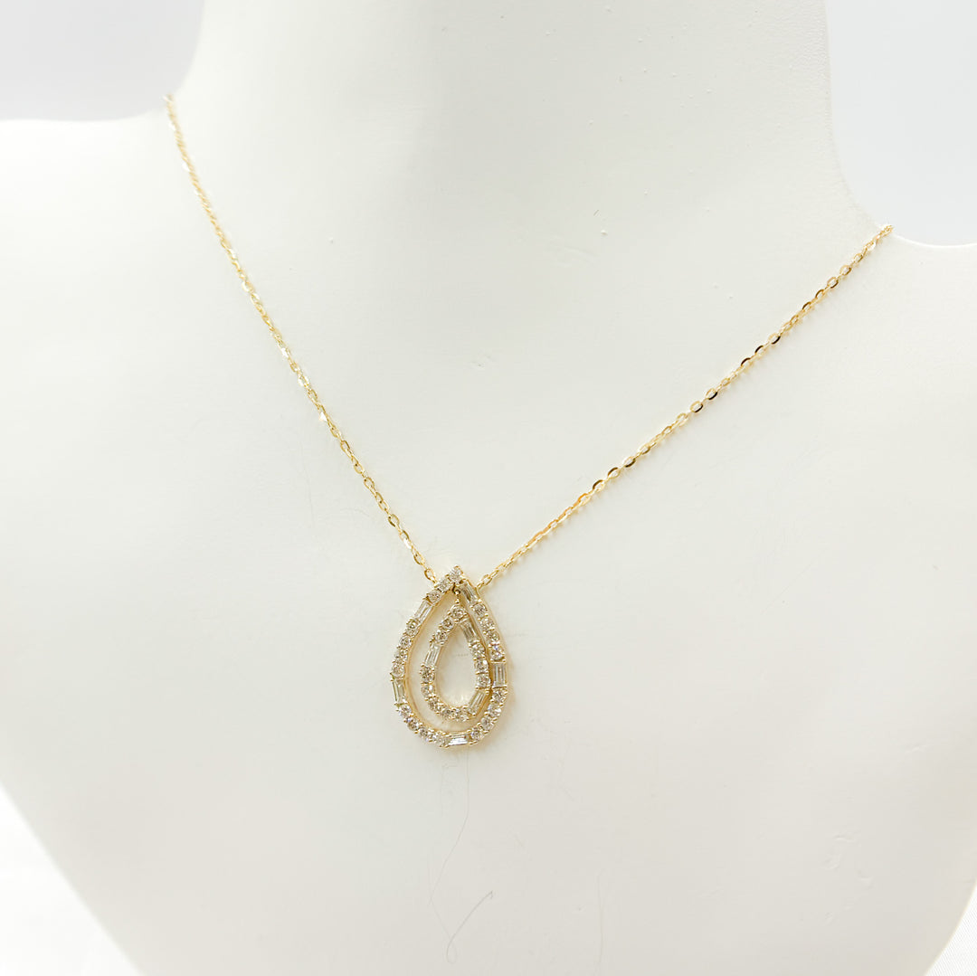 14k Solid Gold Diamond Double Drop Necklace. NT401023