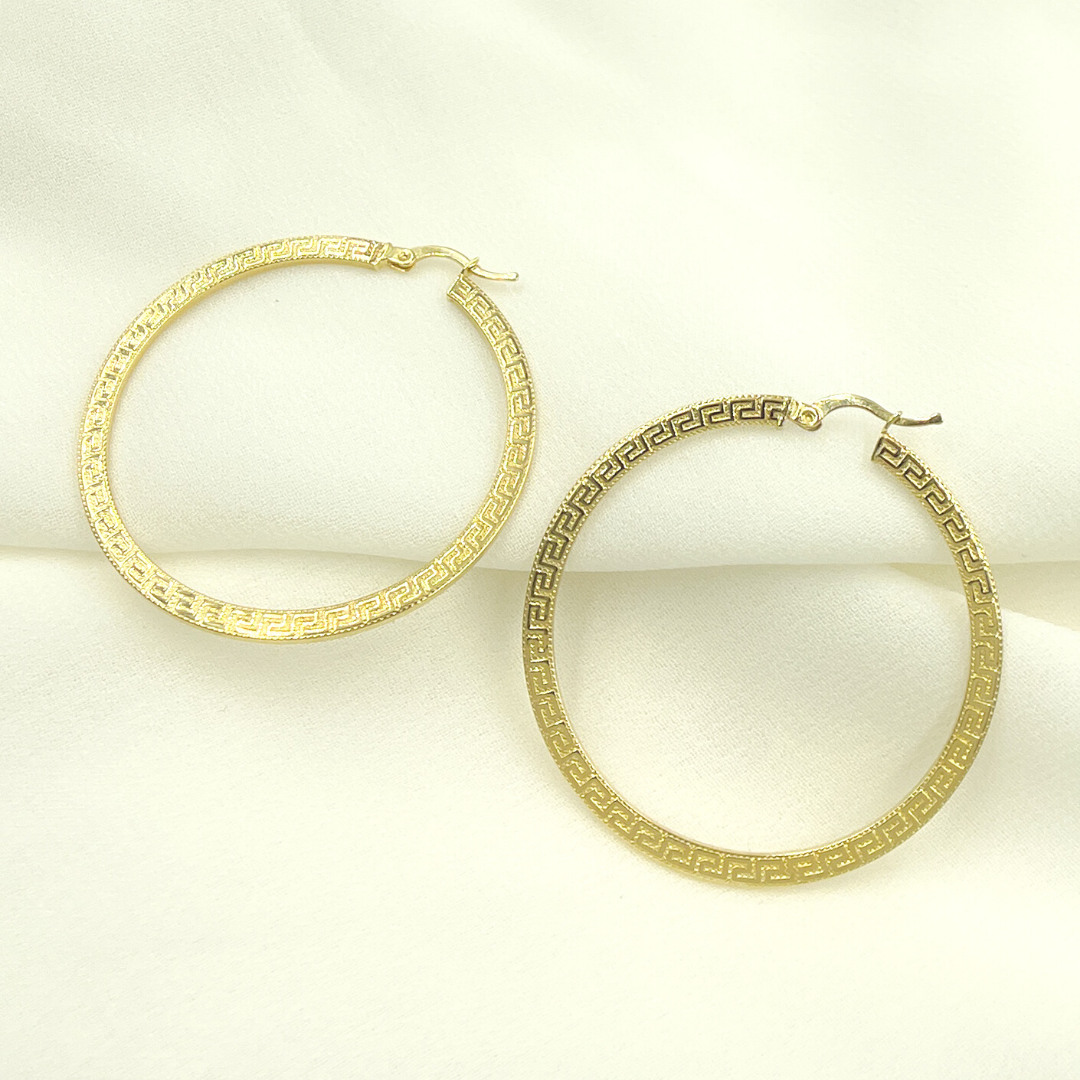 GER123. 14K Solid Gold Hollow Hoop with Engraving