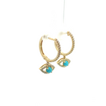 Load image into Gallery viewer, 14k Solid Gold Diamond &amp; Turquoise Eye Hoops. EHG56978TQY
