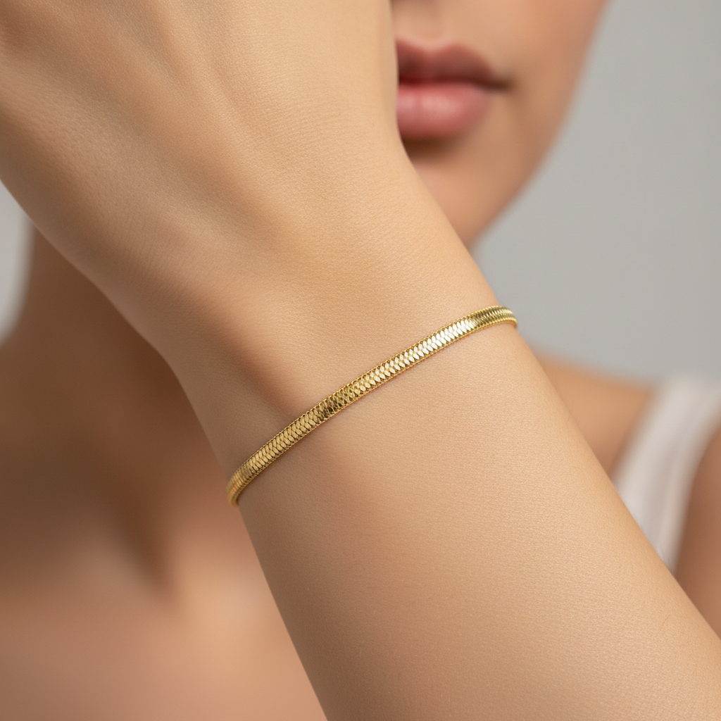 290J02RUMBABR. 14K Solid Gold Flat Snake Bracelet