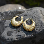 Load image into Gallery viewer, GER121. 14K Solid Gold Chunky Croissant Hollow Hoop Earrings