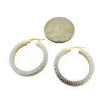 Load image into Gallery viewer, GER40. 14K Solid Gold and White Gold Earrings Round Shape Hoop with Texture
