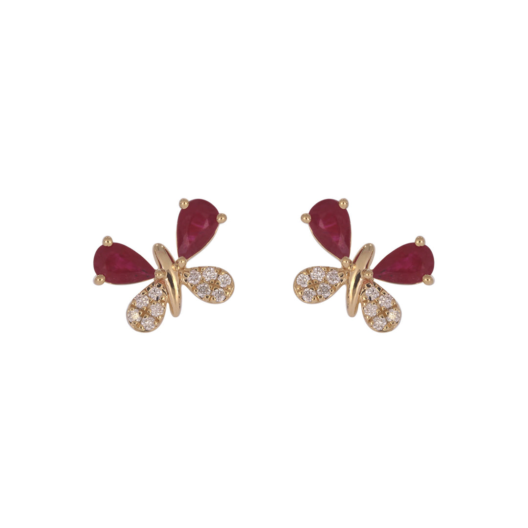 CE97265RU5X3. 14K Solid Gold Ruby Butterfly Studs
