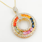 Load image into Gallery viewer, GDP805. 14K Solid Gold Multi Sapphire Round Pendant
