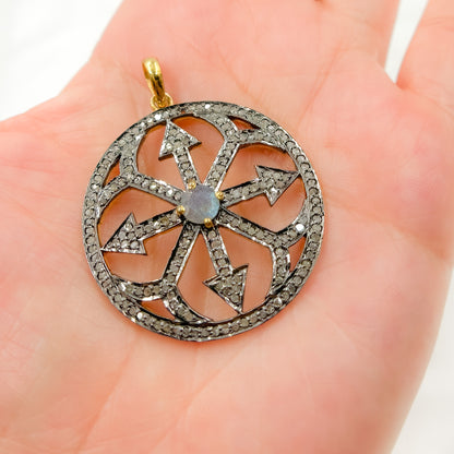 DP015. Diamond Silver Round Fancy Arrow Pendant