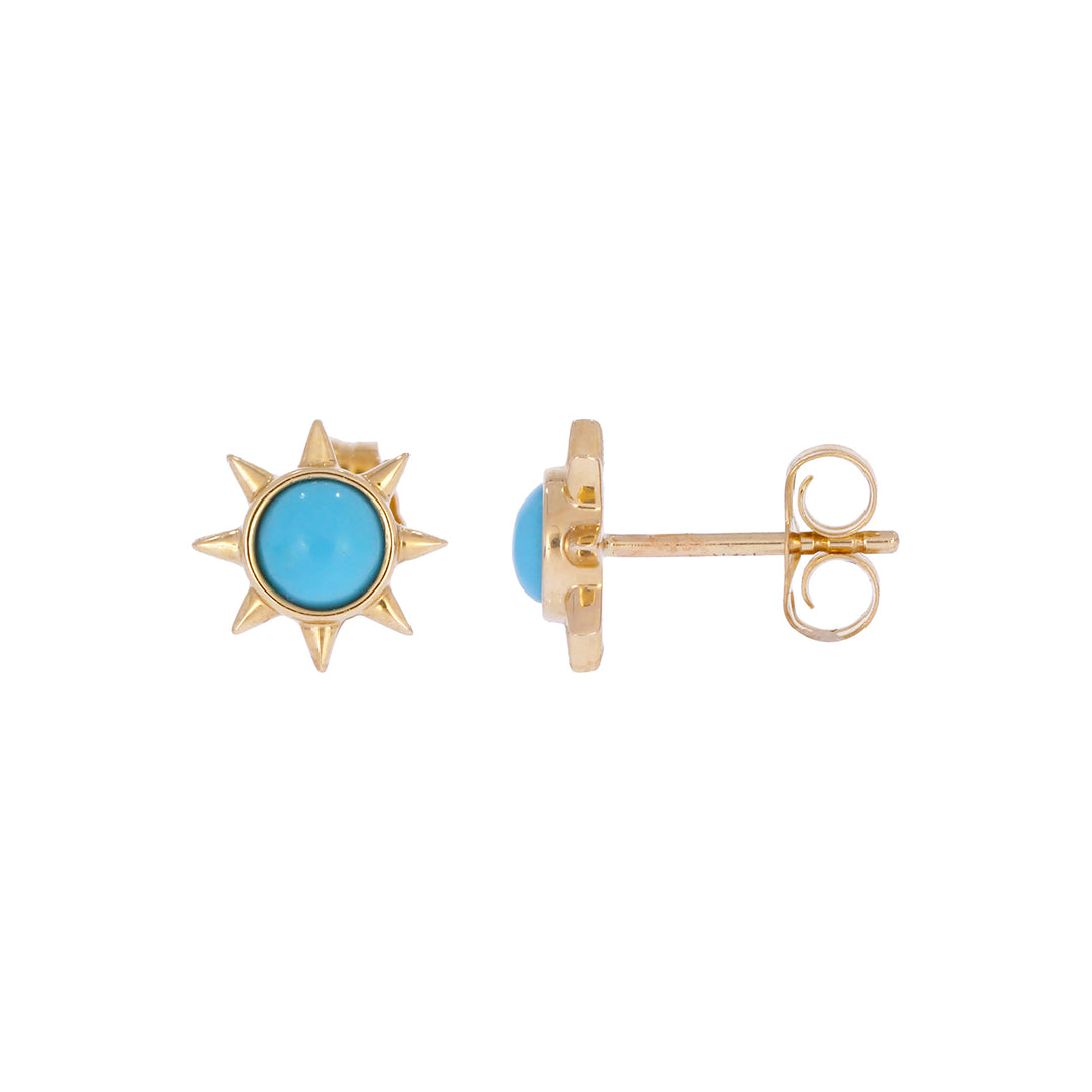 CE97073TQ4. 14K Solid Yellow Gold Turquoise Sun Stud Earrings