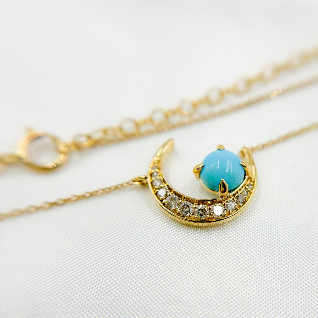 14K Solid Gold Diamond and Gemstone Moon Necklace. CN96250TQ