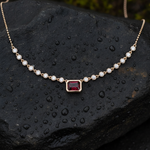 Load image into Gallery viewer, CN97270RU7X5. 14K Solid Gold Diamond &amp; Ruby Petite Rectangle Necklace