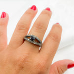 Load image into Gallery viewer, DE04. Diamond Black Rhodium Sterling Silver Gemstone Ring
