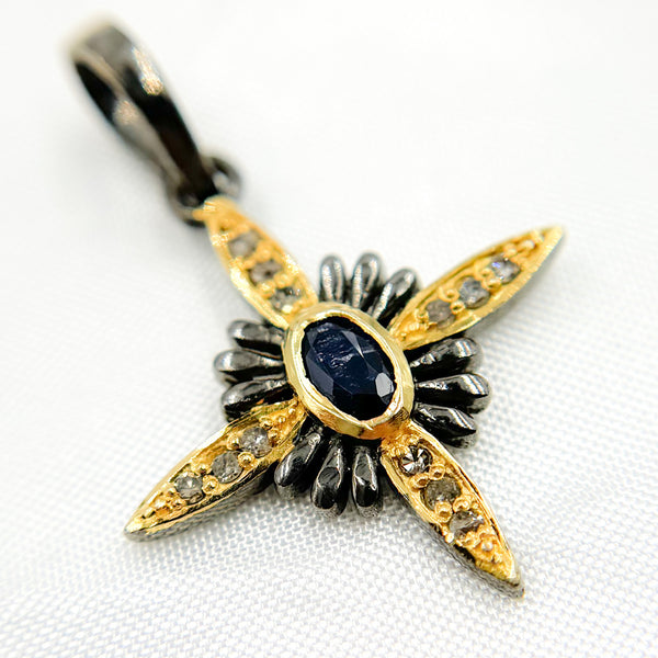 Diamond Sterling Silver Flower Pendant with Gemstone