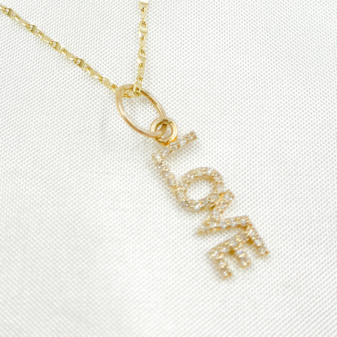 14k Solid Gold Diamond Love Word Charm. GDP407