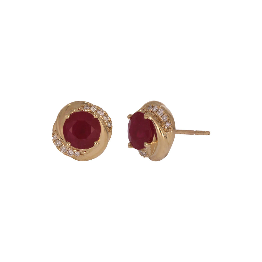 CE97264RU6. 14K Solid Yellow Gold Diamond and Ruby Round Stud Earring