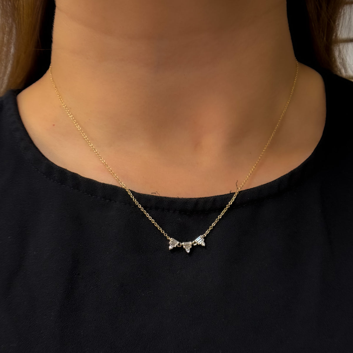 14K Yellow Gold Baguette Diamond Fancy Necklace