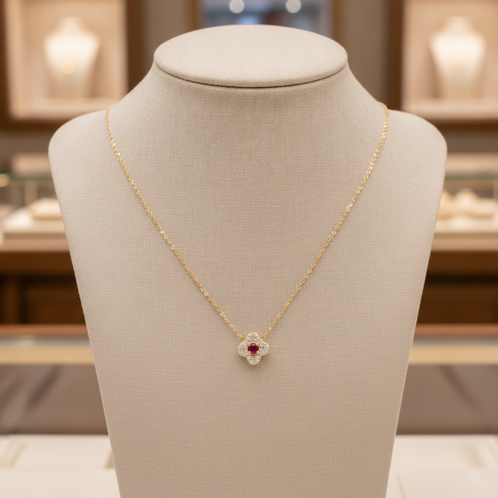 NT404984. 14K Solid Gold Flower Solitaire Tiny Necklace