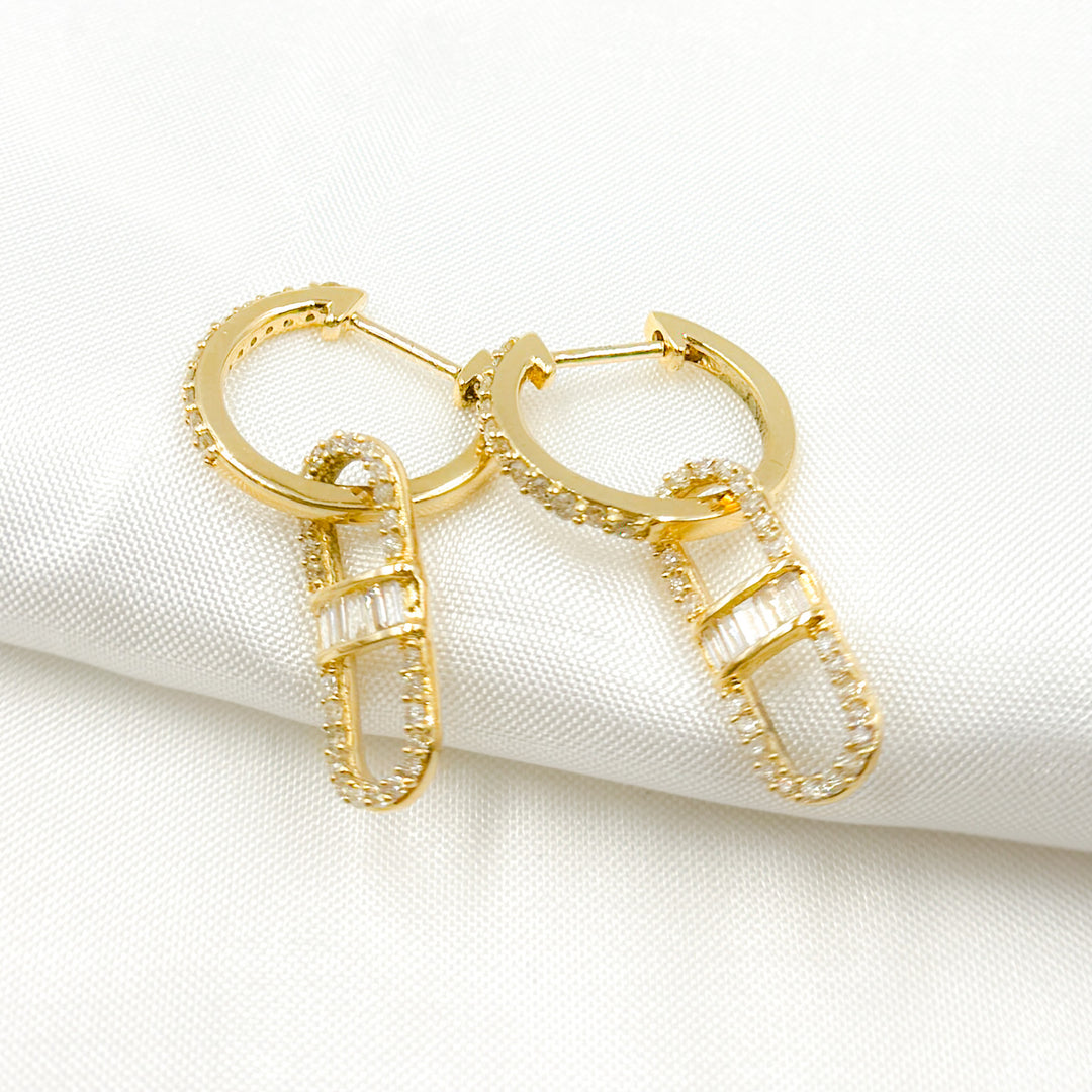 14K Solid Gold Diamond Dangle Hoop Earrings. EHH56673