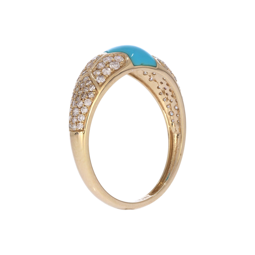 DRN05816TQ. 14k Solid Gold Turquoise and Diamond Fancy Ring
