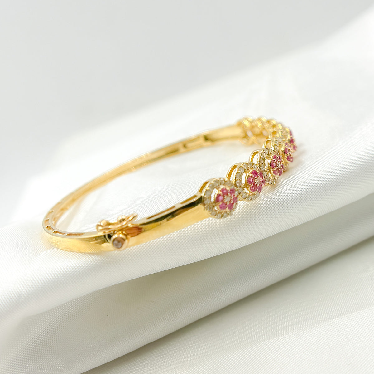 KG247.14K Solid Gold Bangle with Diamonds and Stones