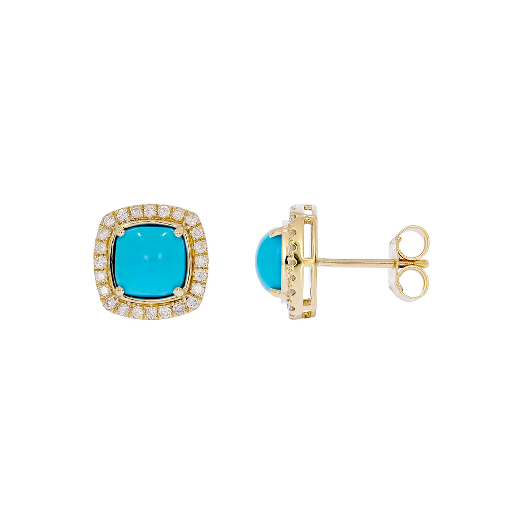 CE97163TQ6. 14K Solid Gold Diamonds and Turquoise Square Stud Earrings