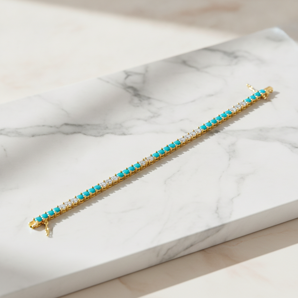 CB97388-3.5. 14k Solid Gold Diamond and Gemstone Tennis Bracelet