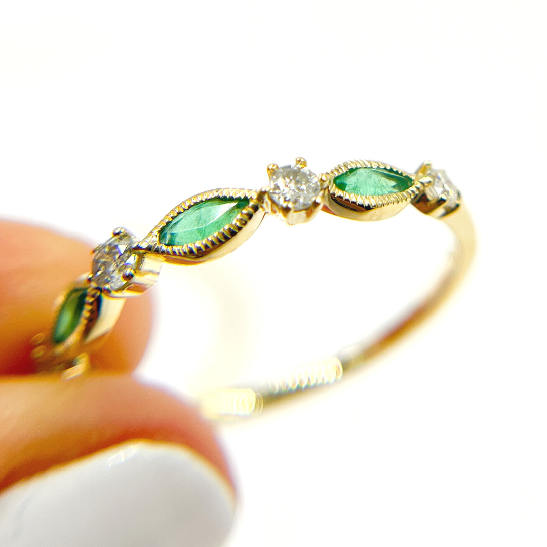 14K Solid Gold Diamond & Emerald Ring. RAD00549EM