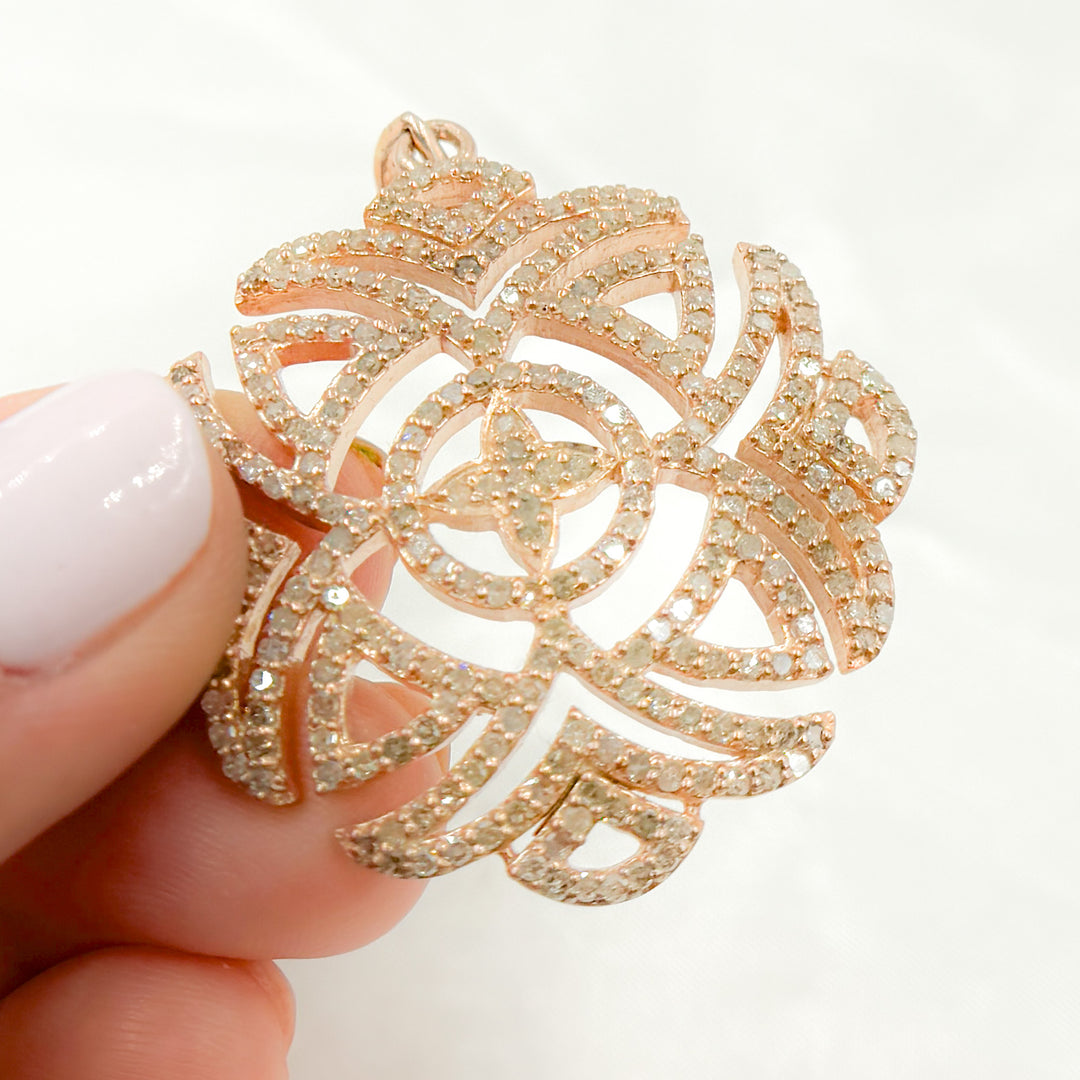 DP472. Diamond Silver Antique Finish Flower Pendant