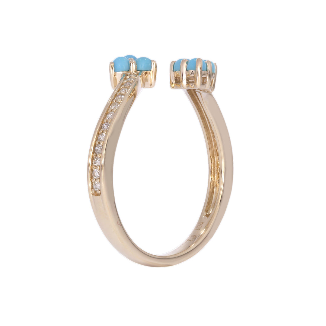 14K Solid Yellow Gold Diamond and Turquoise Open Triangle Ring