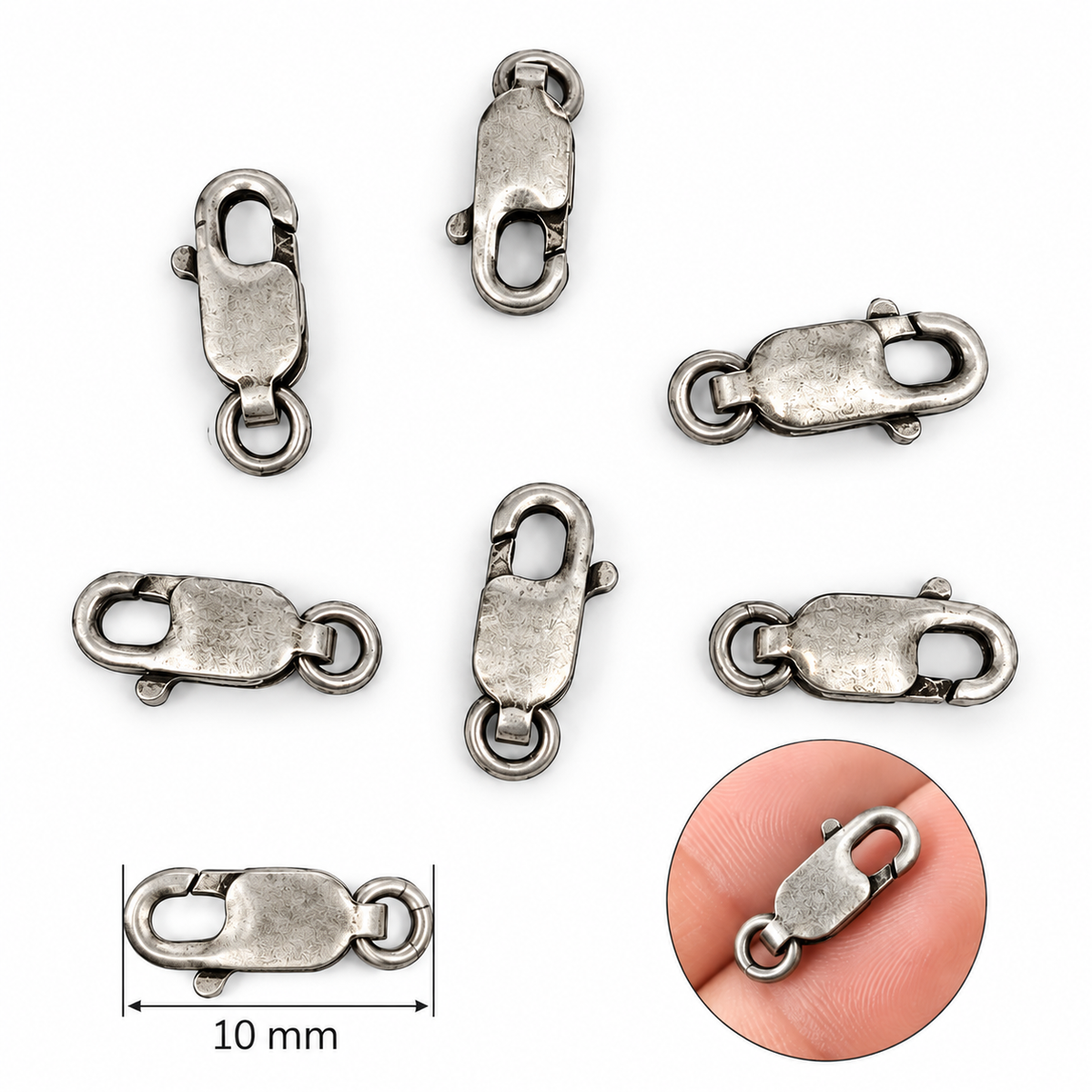 0925LC1WROX. Oxidized Sterling Silver 10mm Lobster Clasp