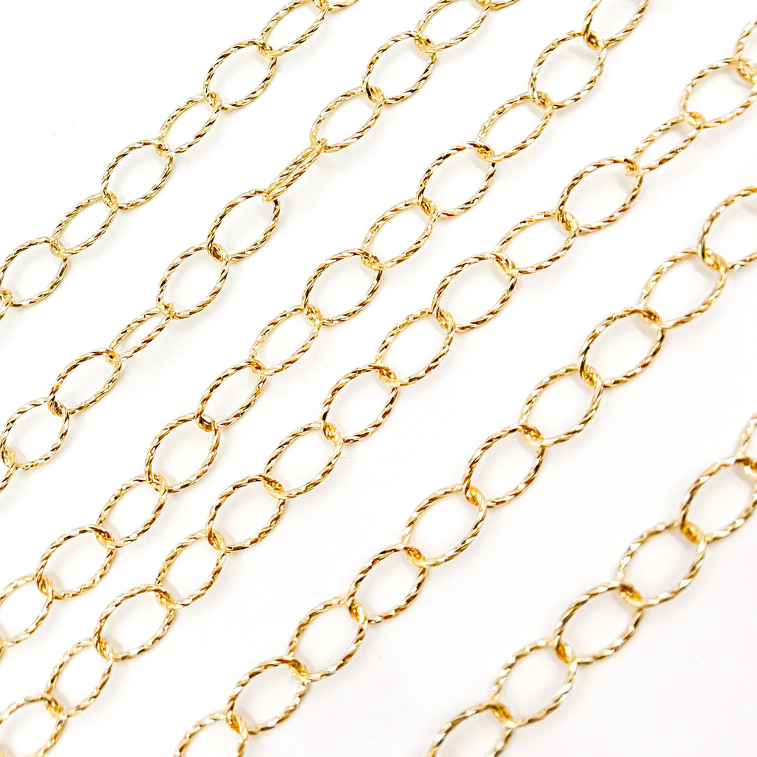 14k Solid Gold Hammered Oval Cable Link Chain