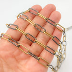 Load image into Gallery viewer, Gold Plated and Black Rhodium Sterling Silver Smooth and Diamond Cut Paperclip Chain