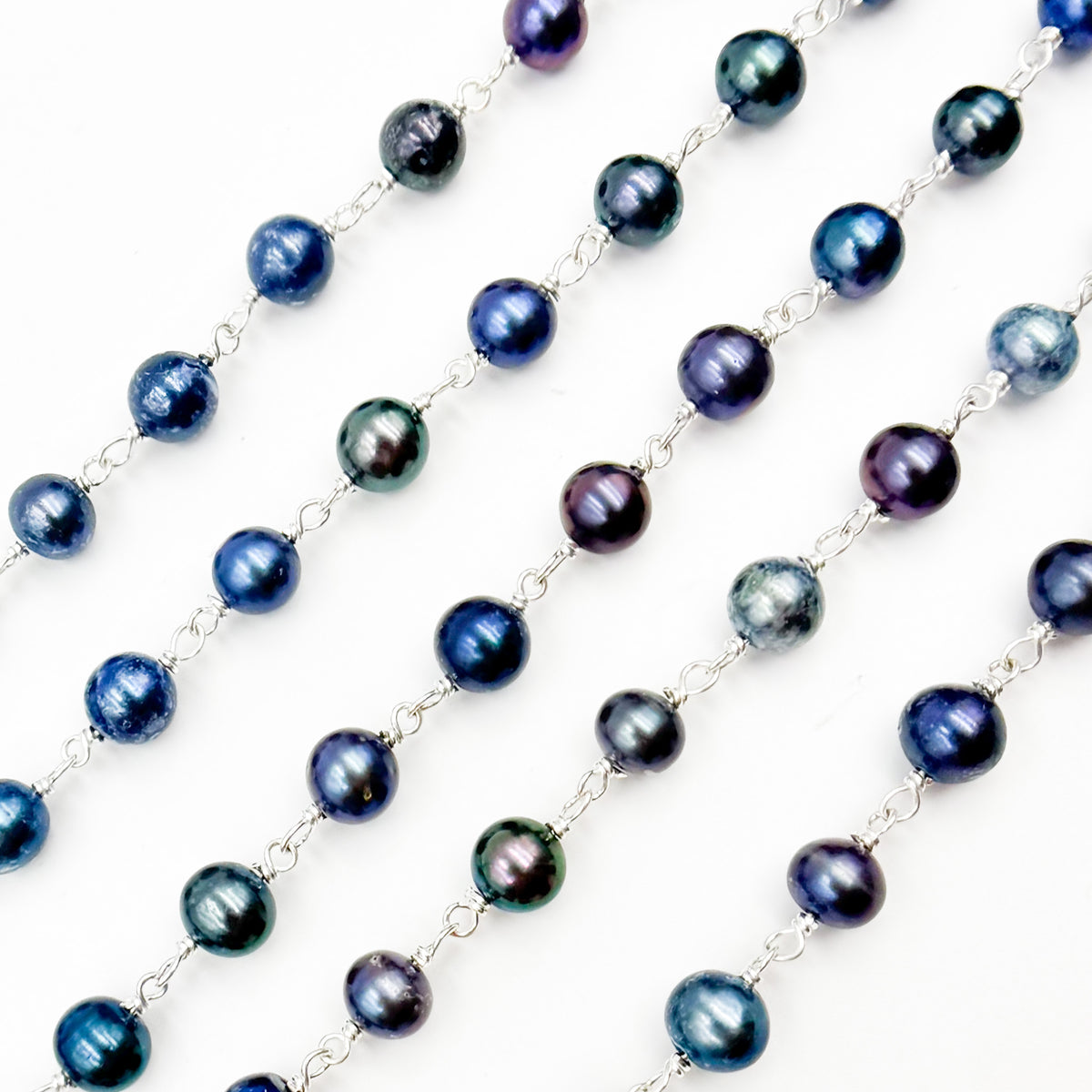 Peacock Pearl Round Shape Sterling Silver Wire Chain