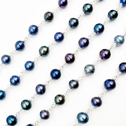 Peacock Pearl Round Shape Sterling Silver Wire Chain