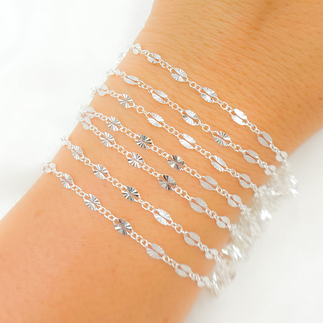 163SBSFSS. Sterling Silver Diamond Cut Marina Link Chain