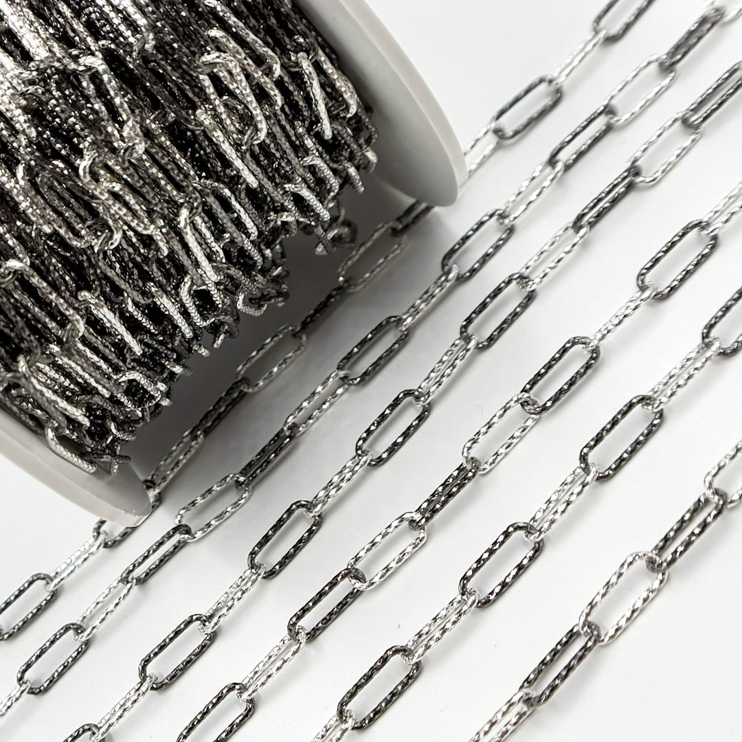 Black Rhodium 925 Sterling Silver Paperclip Diamond Cut Chain.