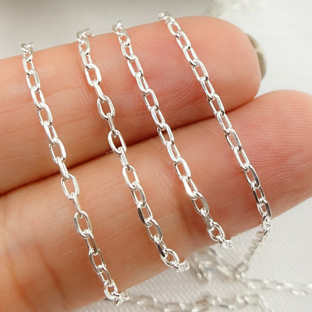 925 Sterling Silver Diamond Cut Paperclip Link Chain. V181SS