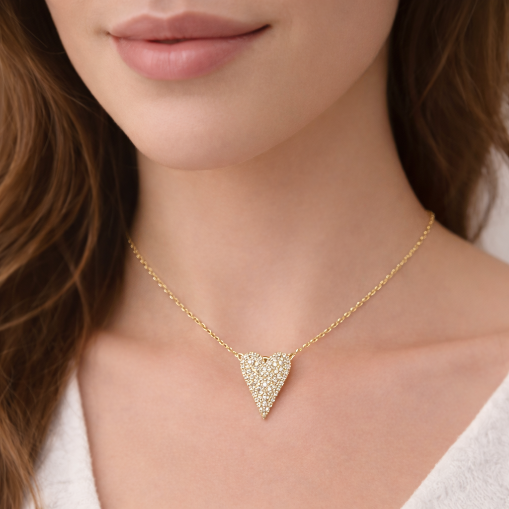 NFE71182. 14k Solid Gold Diamond Heart Necklace