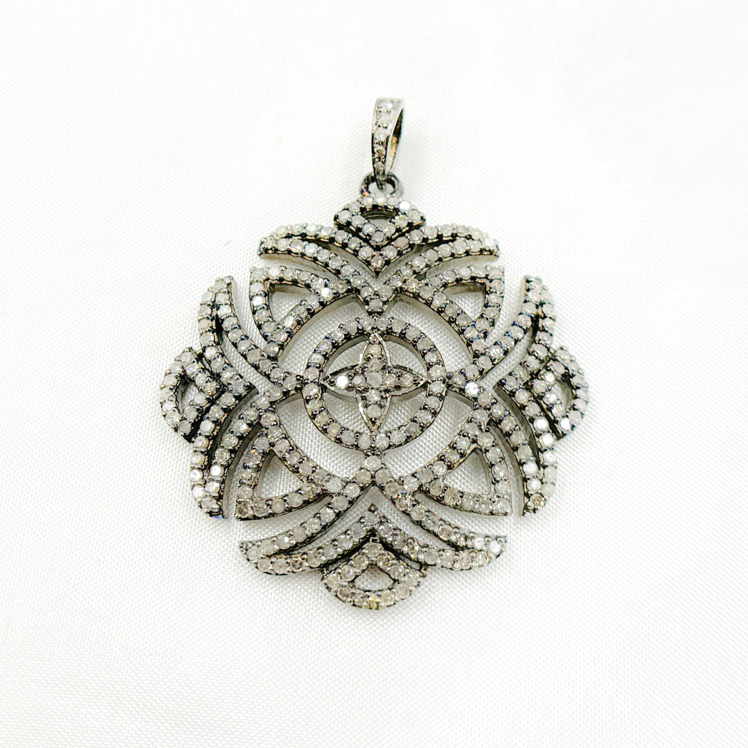 DP472. Diamond Silver Antique Finish Flower Pendant