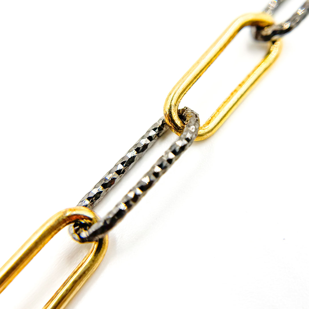 Black Rhodium Sterling Silver Smooth and Diamond Cut Paperclip Chain